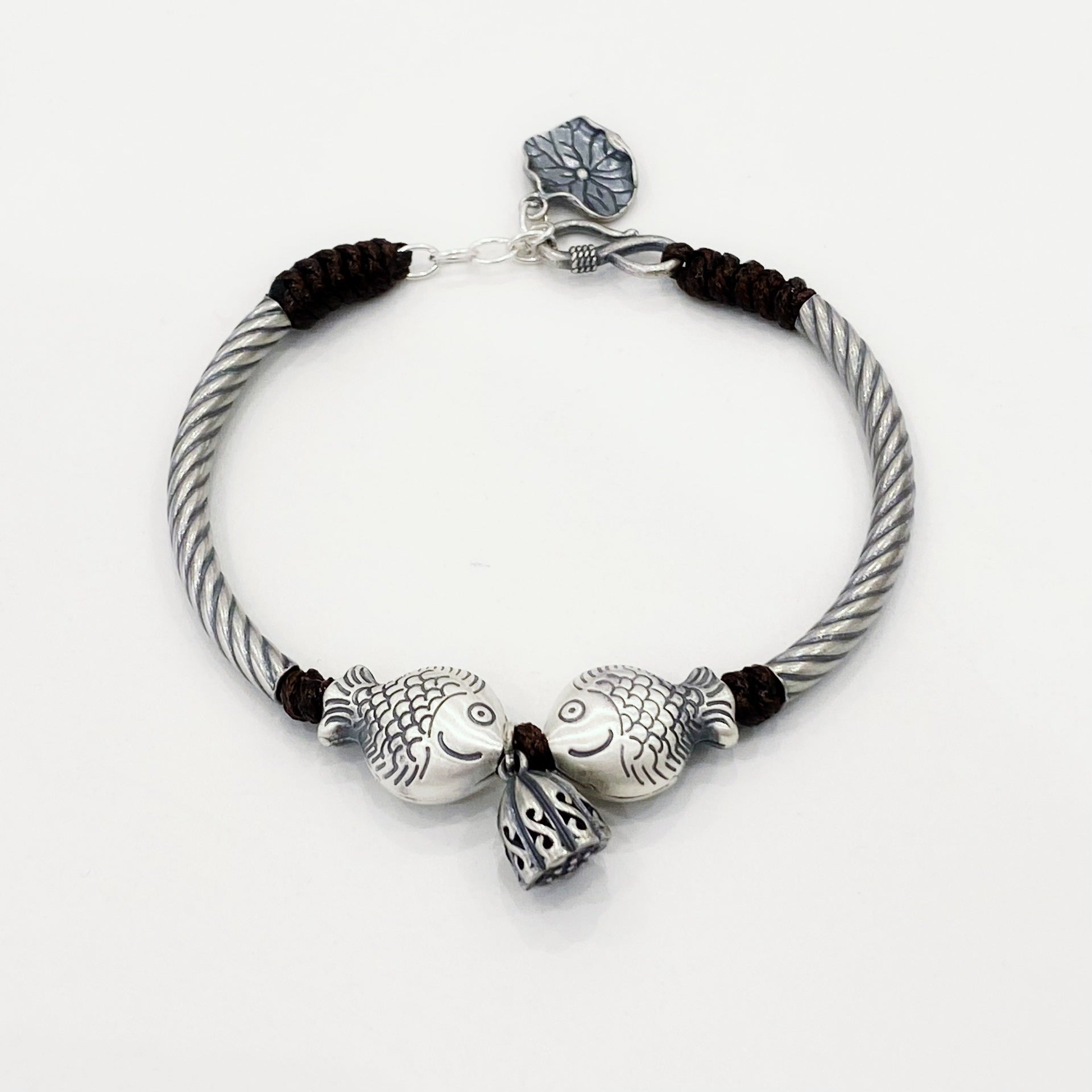 Ethnic style lucky fish sterling silver bracelet - jewelry - weilin.com