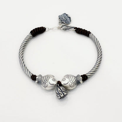 Ethnic style lucky fish sterling silver bracelet - jewelry - weilin.com