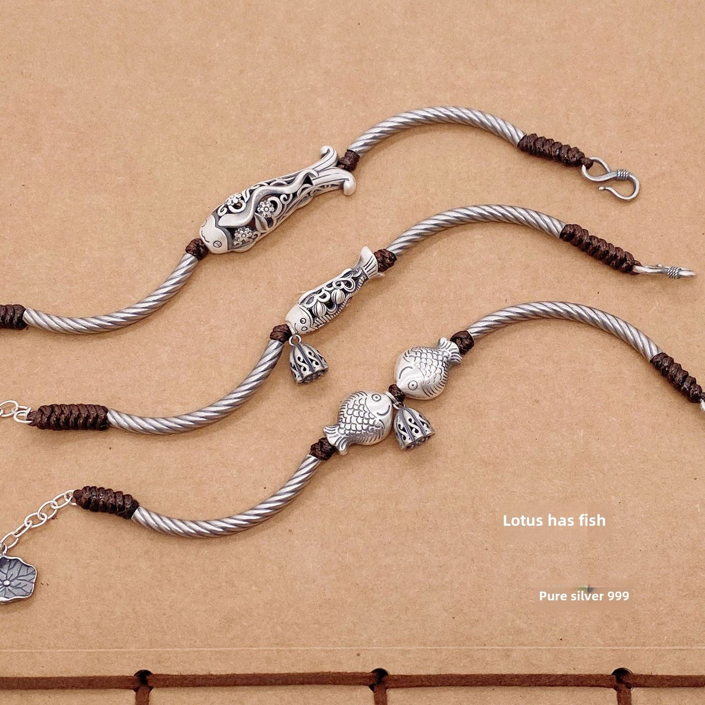 Ethnic style lucky fish sterling silver bracelet - jewelry - weilin.com
