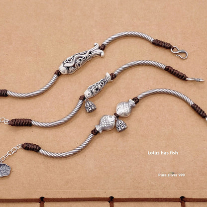 Ethnic style lucky fish sterling silver bracelet - jewelry - weilin.com