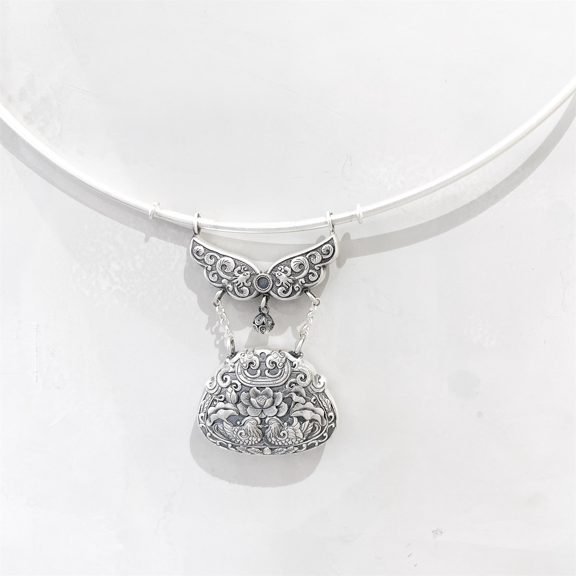 Ethnic style mandarin duck lotus lock pendant necklace - jewelry - weilin.com