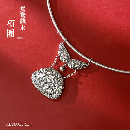 Ethnic style mandarin duck lotus lock pendant necklace - jewelry - weilin.com