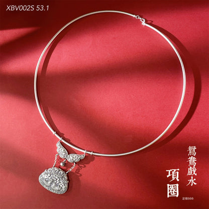 Ethnic style mandarin duck lotus lock pendant necklace - jewelry - weilin.com