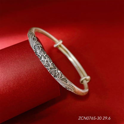 Ethnic style peony round stick sterling silver bracelet - jewelry - weilin.com