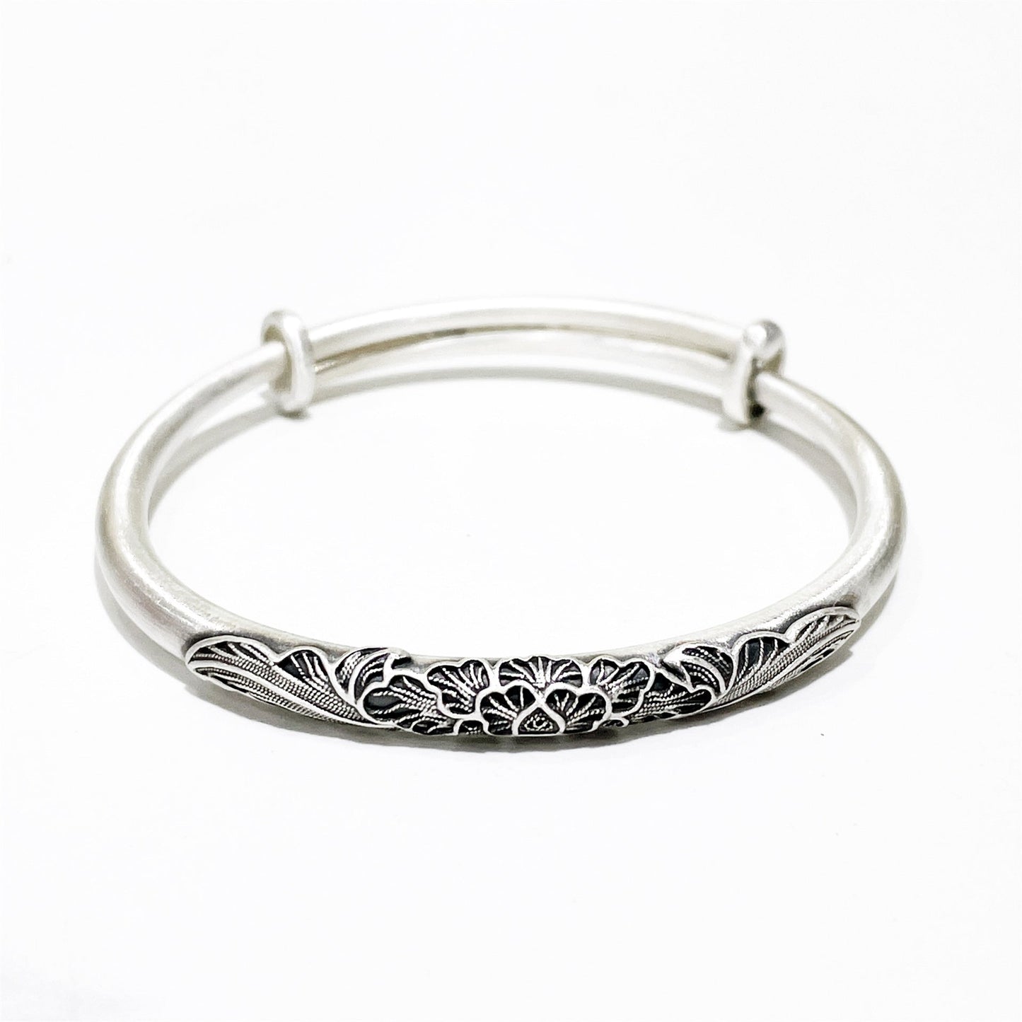 Ethnic style peony round stick sterling silver bracelet - jewelry - weilin.com