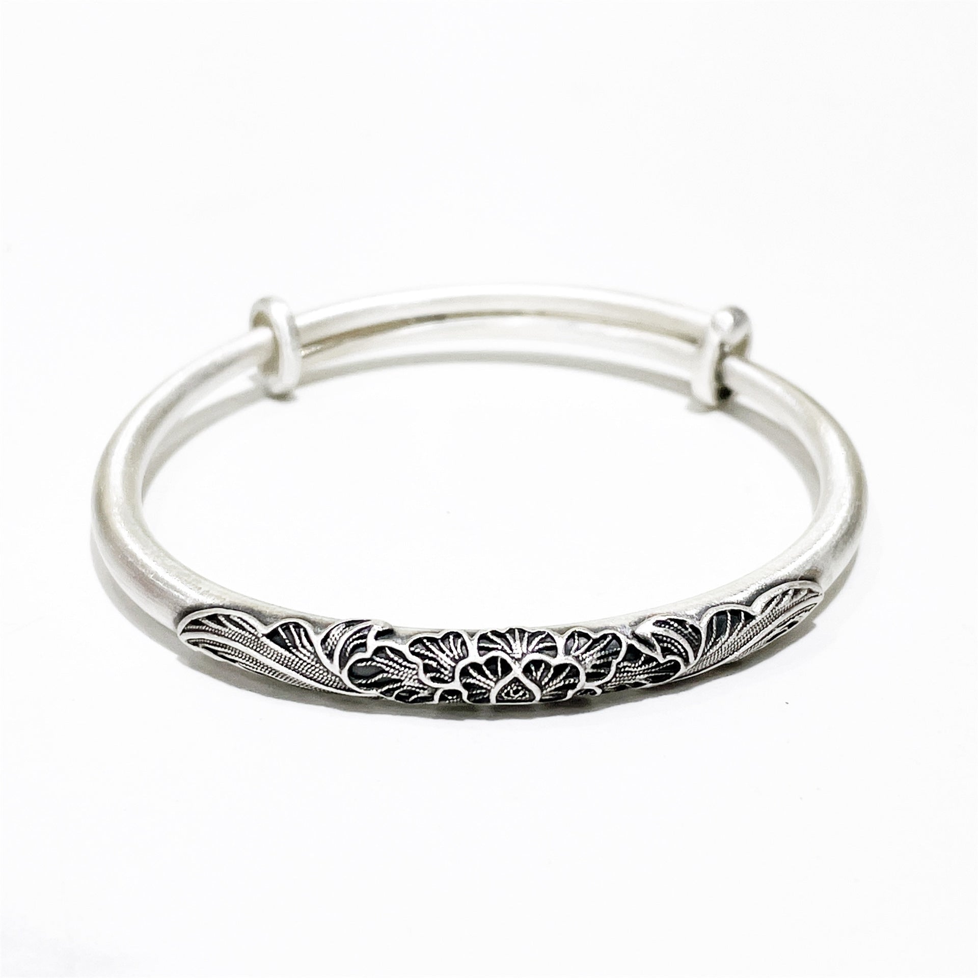 Ethnic style peony round stick sterling silver bracelet - jewelry - weilin.com