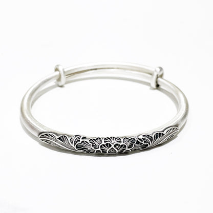 Ethnic style peony round stick sterling silver bracelet - jewelry - weilin.com