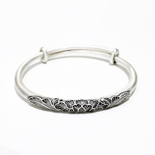 Ethnic style peony round stick sterling silver bracelet - jewelry - weilin.com