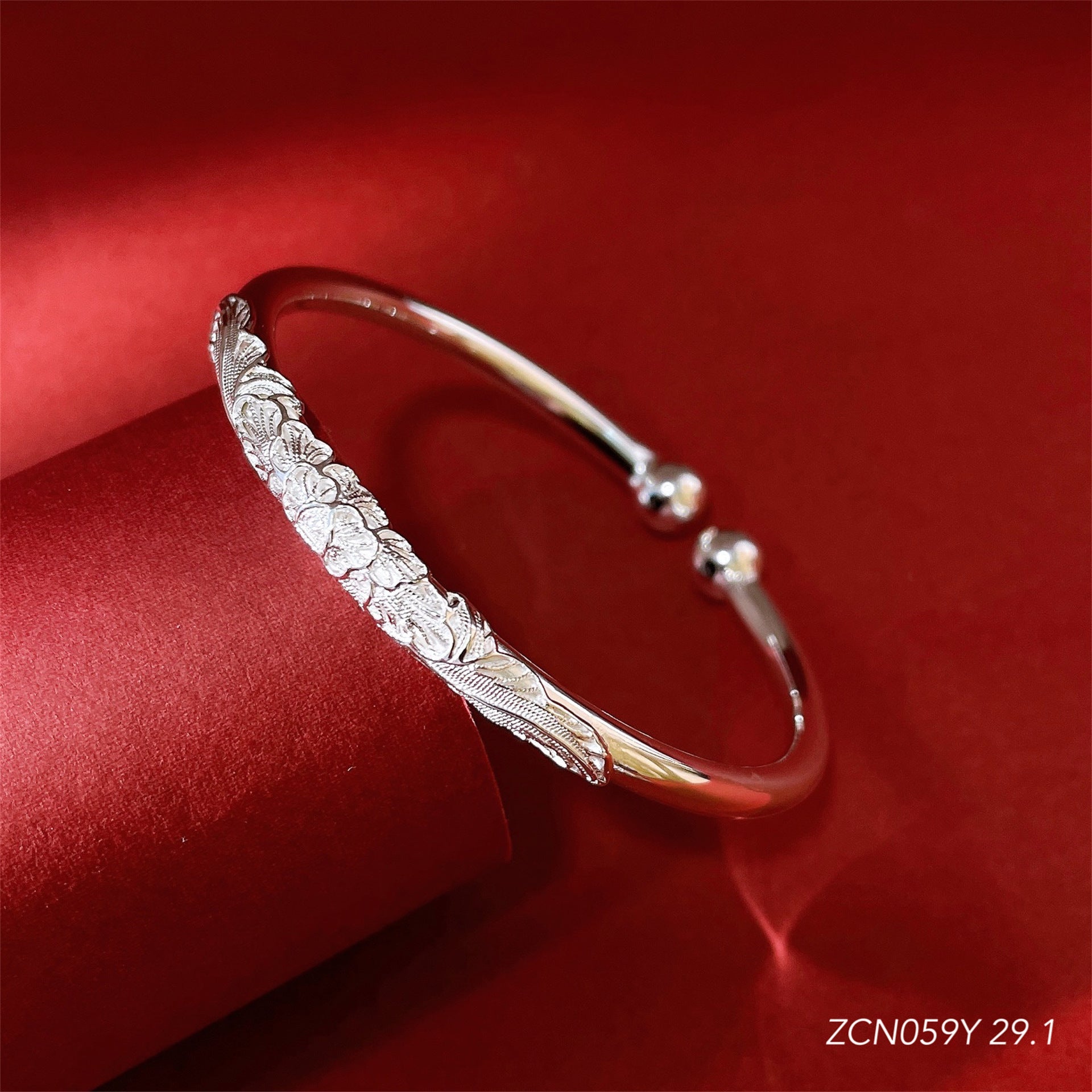 Ethnic style peony round stick sterling silver bracelet - jewelry - weilin.com