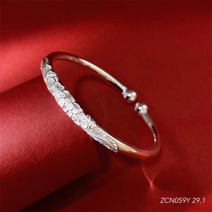 Ethnic style peony round stick sterling silver bracelet - jewelry - weilin.com