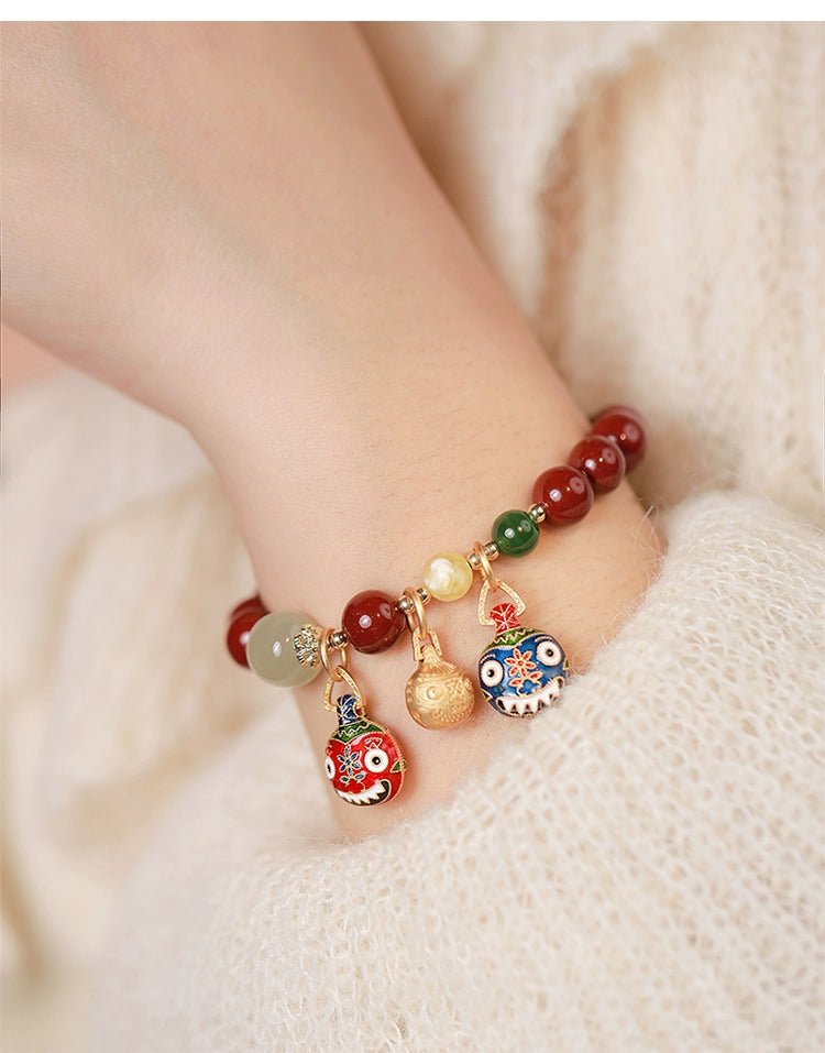 Exquisite new Chinese style cinnabar purple gold sand bracelet ancient style gold swallowing beast bracelet - jewelry - weilin.com