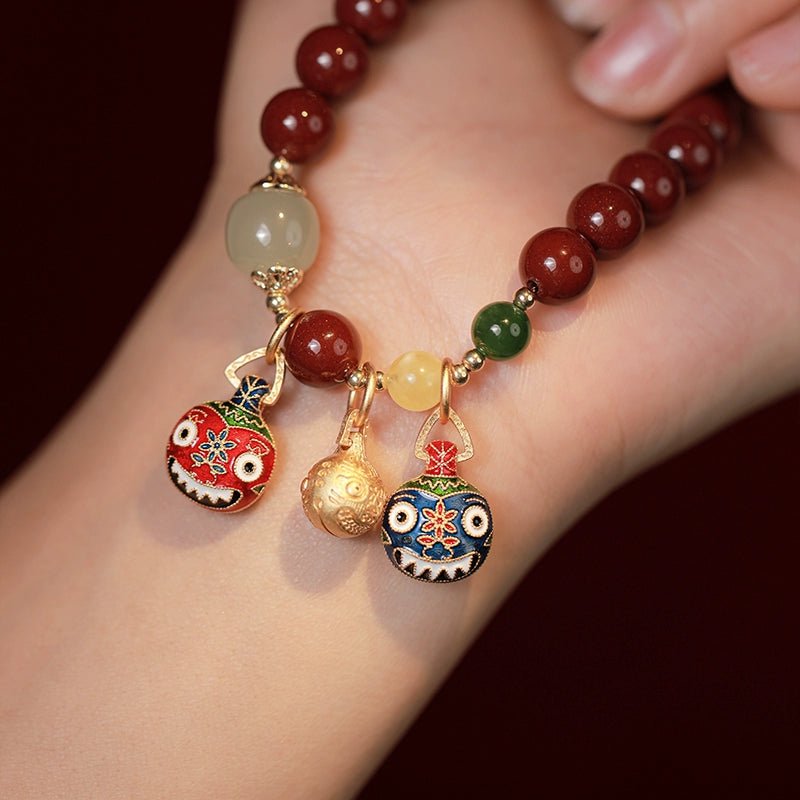 Exquisite new Chinese style cinnabar purple gold sand bracelet ancient style gold swallowing beast bracelet - jewelry - weilin.com