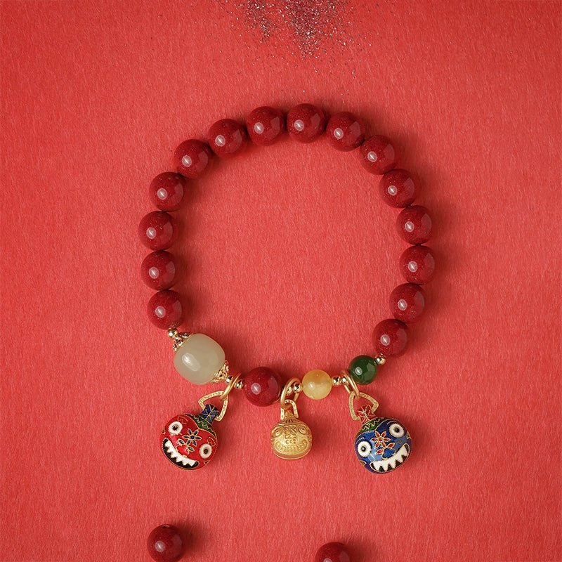 Exquisite new Chinese style cinnabar purple gold sand bracelet ancient style gold swallowing beast bracelet - jewelry - weilin.com