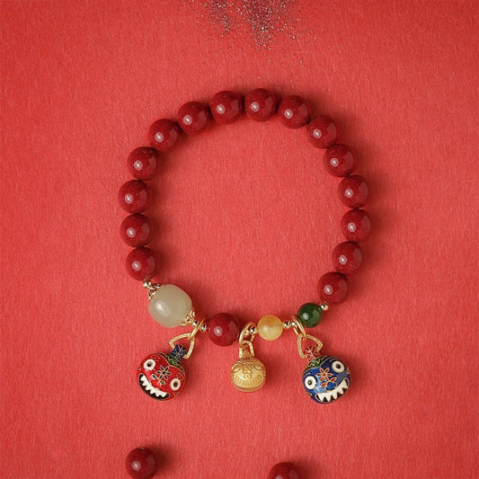 Exquisite new Chinese style cinnabar purple gold sand bracelet ancient style gold swallowing beast bracelet - jewelry - weilin.com