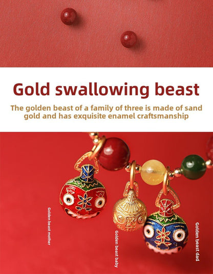 Exquisite new Chinese style cinnabar purple gold sand bracelet ancient style gold swallowing beast bracelet - jewelry - weilin.com