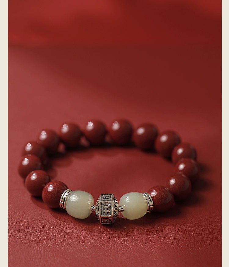 Exquisite New Chinese Style Cinnabar Purple Gold Sand Bracelet and Hetian Jade Buddhist Beads - jewelry - weilin.com