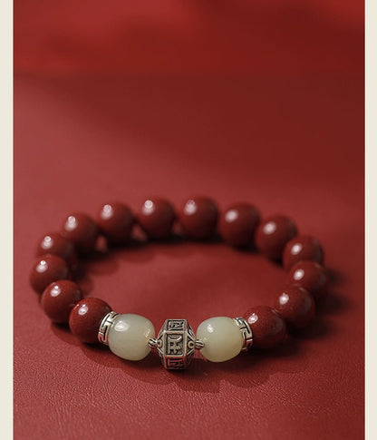 Exquisite New Chinese Style Cinnabar Purple Gold Sand Bracelet and Hetian Jade Buddhist Beads - jewelry - weilin.com