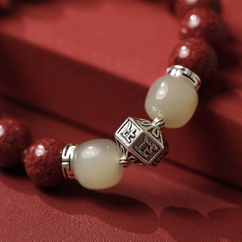 Exquisite New Chinese Style Cinnabar Purple Gold Sand Bracelet and Hetian Jade Buddhist Beads - jewelry - weilin.com