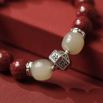 Exquisite New Chinese Style Cinnabar Purple Gold Sand Bracelet and Hetian Jade Buddhist Beads - jewelry - weilin.com