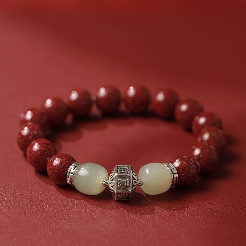 Exquisite New Chinese Style Cinnabar Purple Gold Sand Bracelet and Hetian Jade Buddhist Beads - jewelry - weilin.com