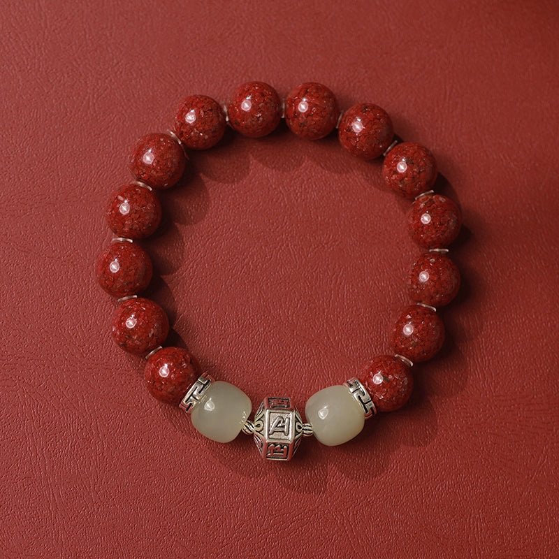 Exquisite New Chinese Style Cinnabar Purple Gold Sand Bracelet and Hetian Jade Buddhist Beads - jewelry - weilin.com