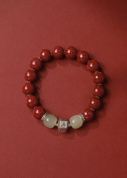 Exquisite New Chinese Style Cinnabar Purple Gold Sand Bracelet and Hetian Jade Buddhist Beads - jewelry - weilin.com
