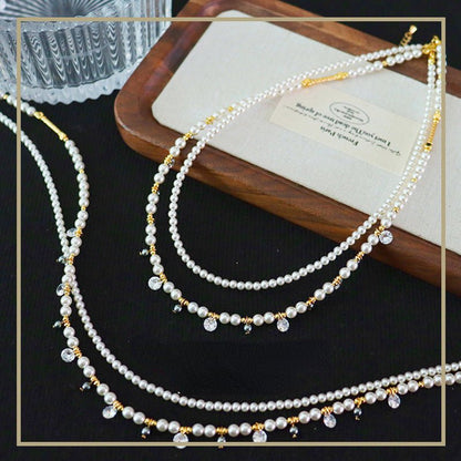 Exquisite Vintage Zirconia Pearl Beaded Stacking Necklace - jewelry - weilin.com