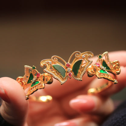 Butterfly and Flower Dance Jadeite Large Bangle
