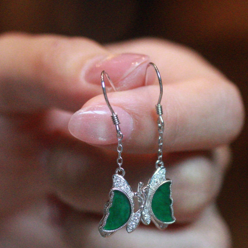 Natural Myanmar Jadeite Butterfly Earrings