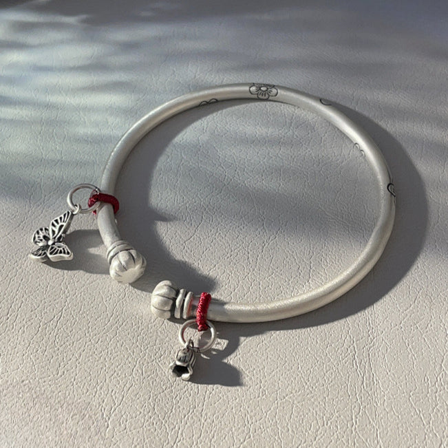 China Plum blossom and butterfly bell sterling silver bracelet - jewelryweilin
