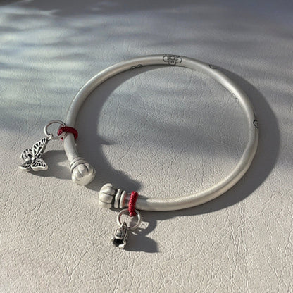 China Plum blossom and butterfly bell sterling silver bracelet - jewelryweilin