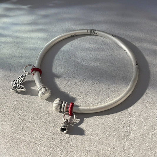 China Plum blossom and butterfly bell sterling silver bracelet - jewelryweilin