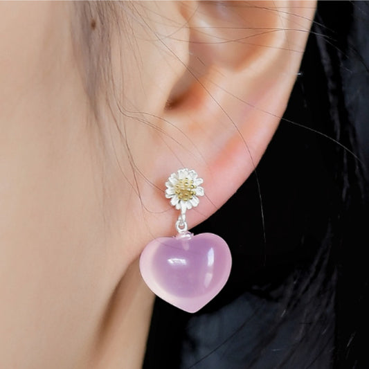 Natural Mozambique Rose Quartz Heart Earrings