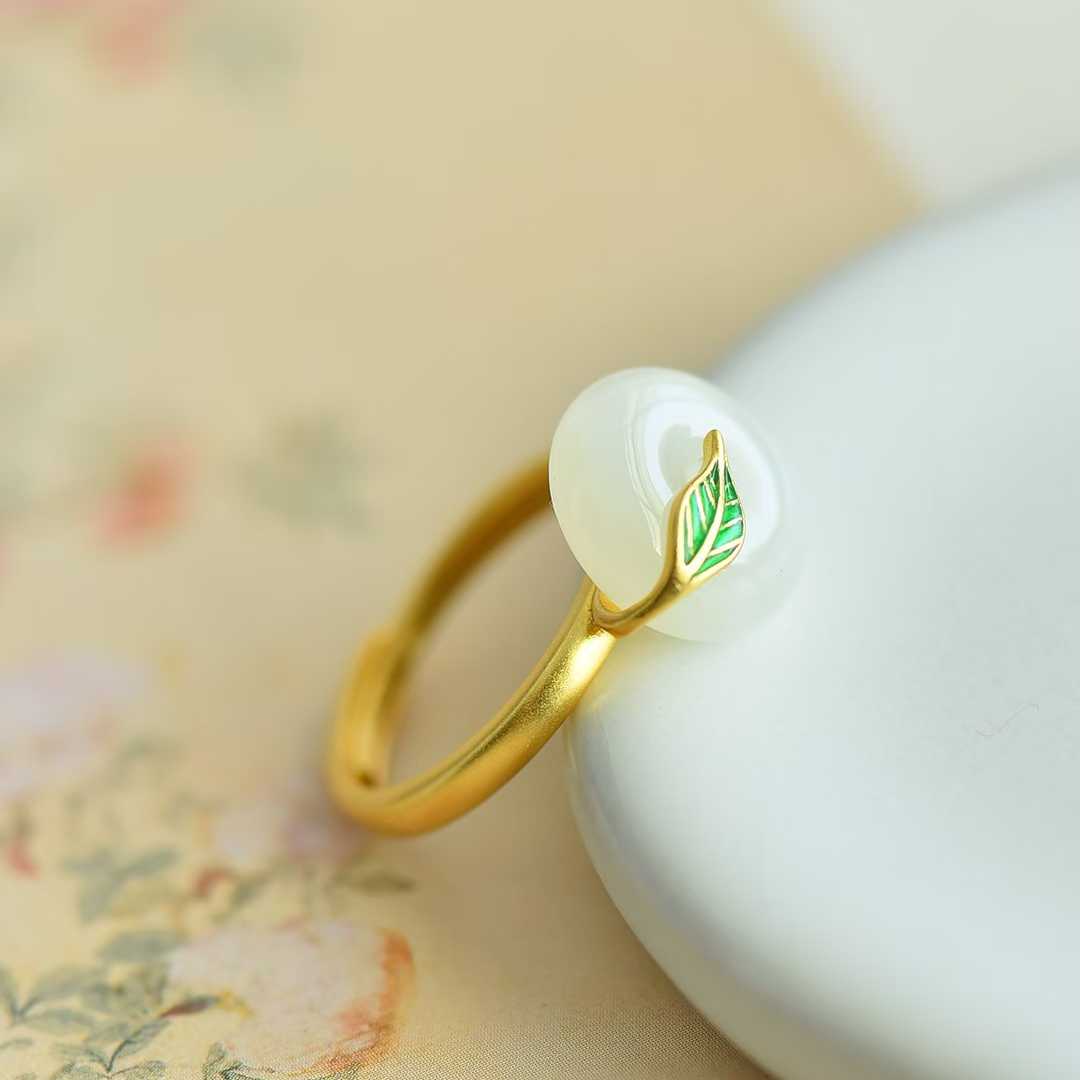 925 Silver Inlaid Hetian Peace Buckle Ring