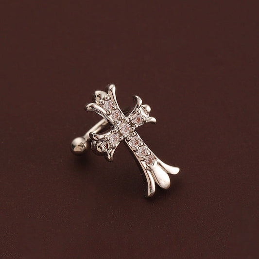 High-grade zircon cross ear bone clip earrings for non-pierced ears - jewelryweilin