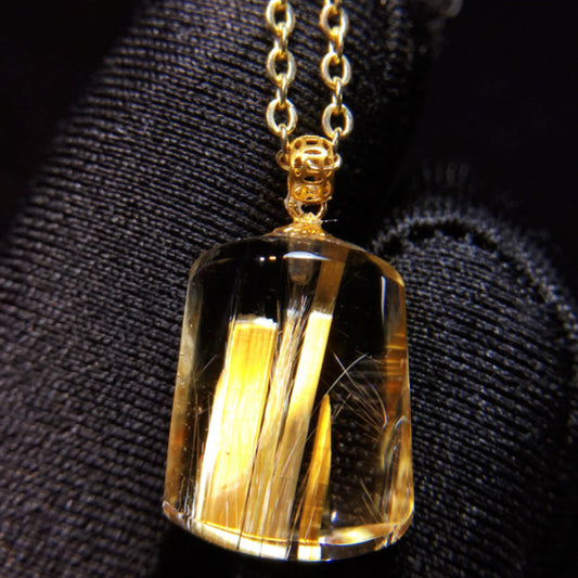 Natural Titanium Rutilated Quartz "Wu Shi Pai" Peace Amulet Pendant