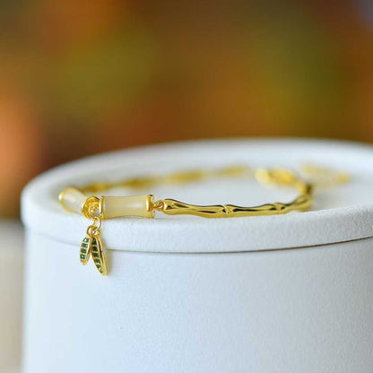 925 Silver Inlaid Nephrite "Steady Progress" Bamboo Joint Bracelet