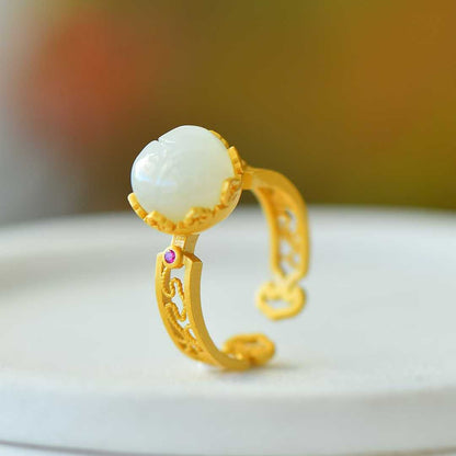 925 Silver Inlaid Nephrite Lotus Bud Ring