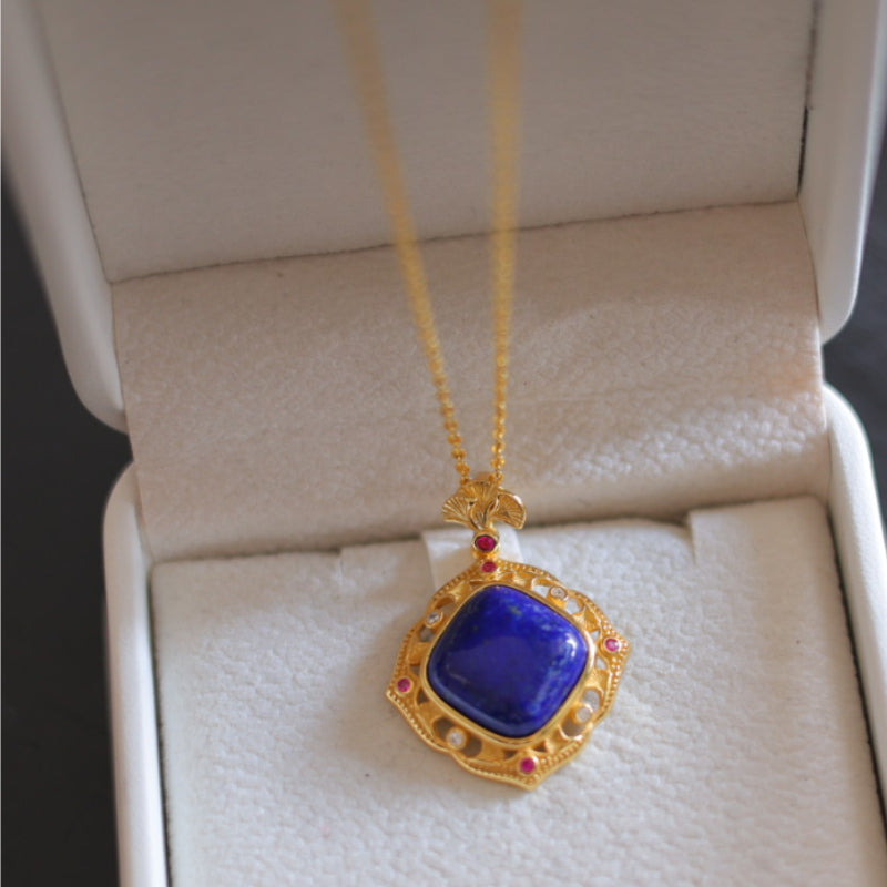 Natural Lapis Lazuli Square Tablet Pendant