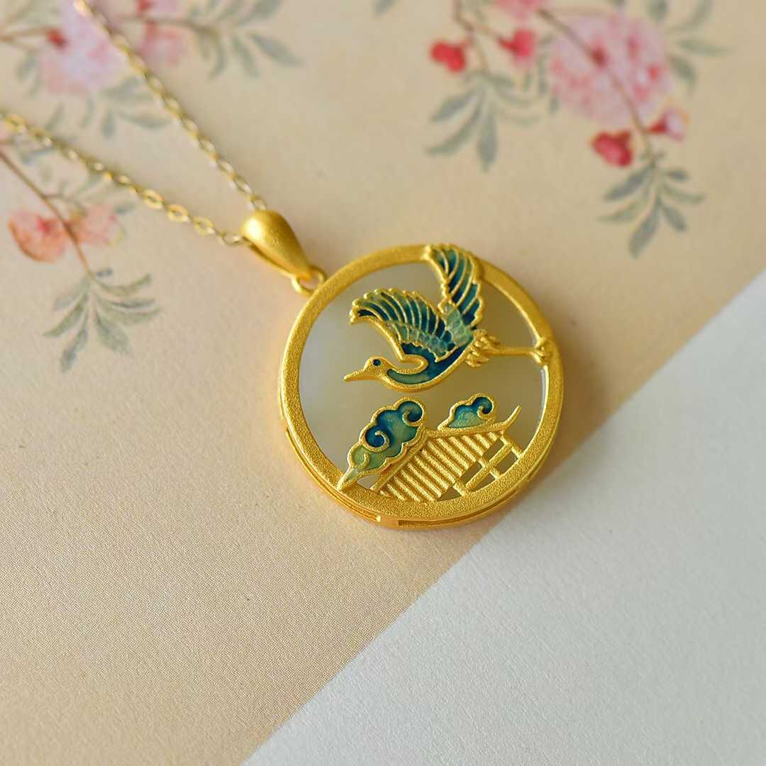 925 Silver Inlaid Nephrite "Hehe Youming" Pendant