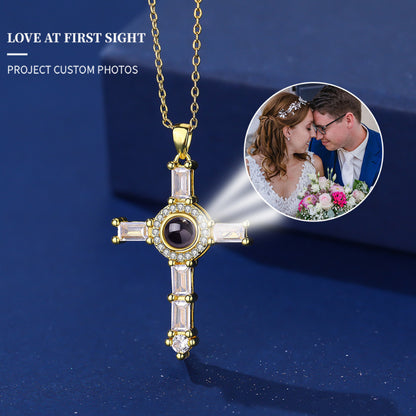 Photo Projection Cross Diamond-inlaid Necklace