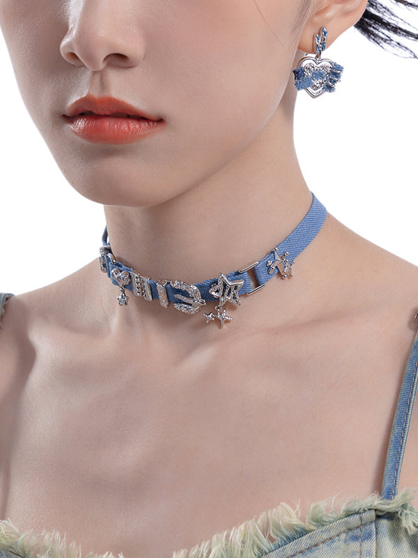 Choker Heart-shaped Denim Collar Chain Necklaces