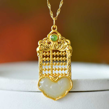 925 Silver Inlaid Hetian Nephrite "Ruyi Abacus" Pendant