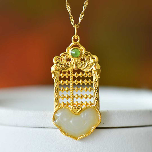 925 Silver Inlaid Hetian Nephrite "Ruyi Abacus" Pendant