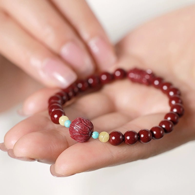Fashion Chinese style cinnabar purple gold sand lotus beeswax turquoise bracelet - jewelry - weilin.com