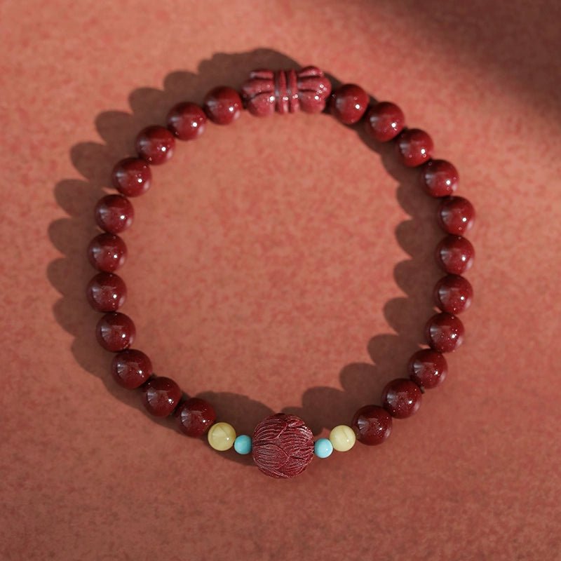 Fashion Chinese style cinnabar purple gold sand lotus beeswax turquoise bracelet - jewelry - weilin.com