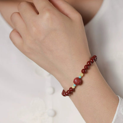 Fashion Chinese style cinnabar purple gold sand lotus beeswax turquoise bracelet - jewelry - weilin.com