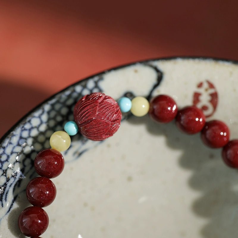 Fashion Chinese style cinnabar purple gold sand lotus beeswax turquoise bracelet - jewelry - weilin.com