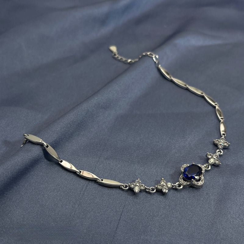 Fashion Vintage Blue Flower Sterling Silver Bracelet - jewelry - weilin.com