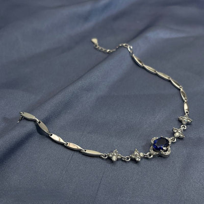 Fashion Vintage Blue Flower Sterling Silver Bracelet - jewelry - weilin.com